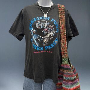 Vintage 90s Biker Tee Freedom Fighter Double Sided USA L Motorcycle Rally